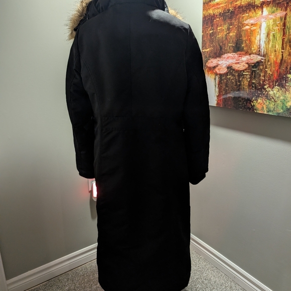 Beaver Canoe Roots Long Coat Women's L Hooded Quilted Lining Pockets Black - Picture 3 of 14